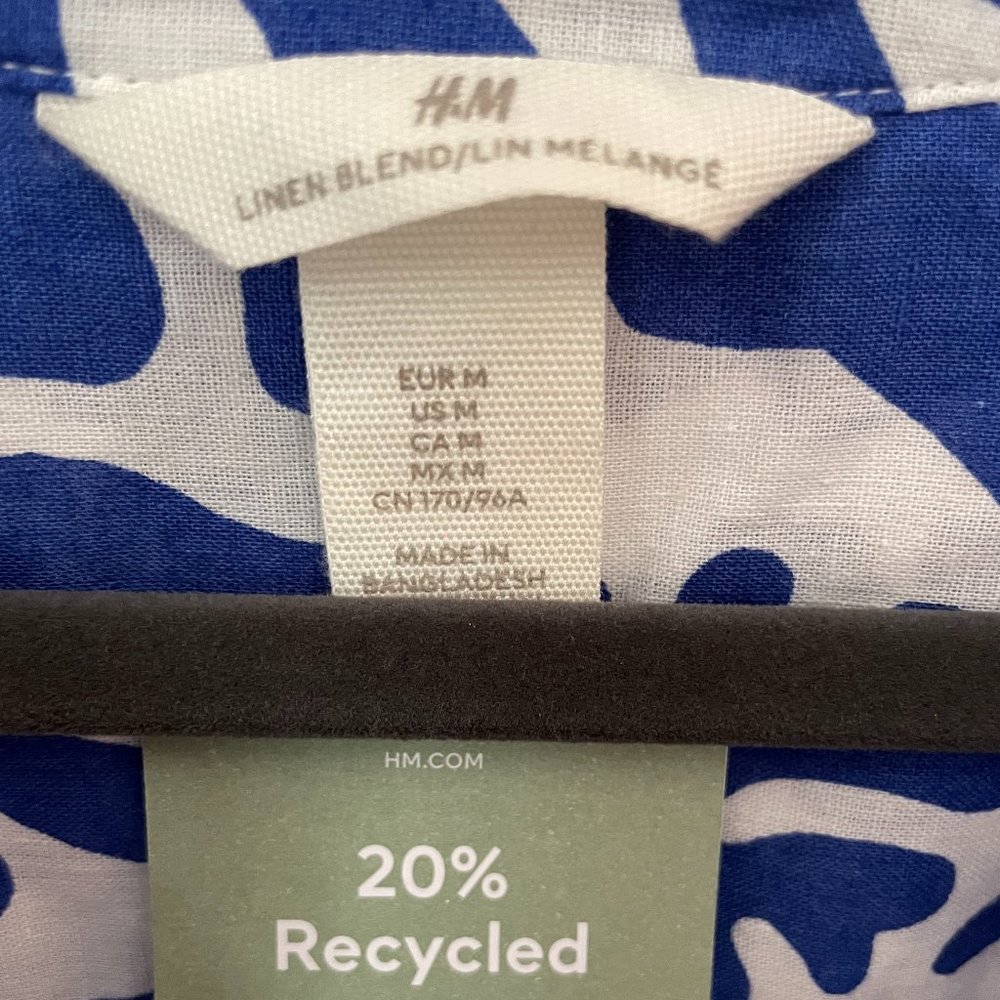 NWT H&M Bright Blue Pattern Linen Blend Short Dress Size: Medium - Picture 9 of 12